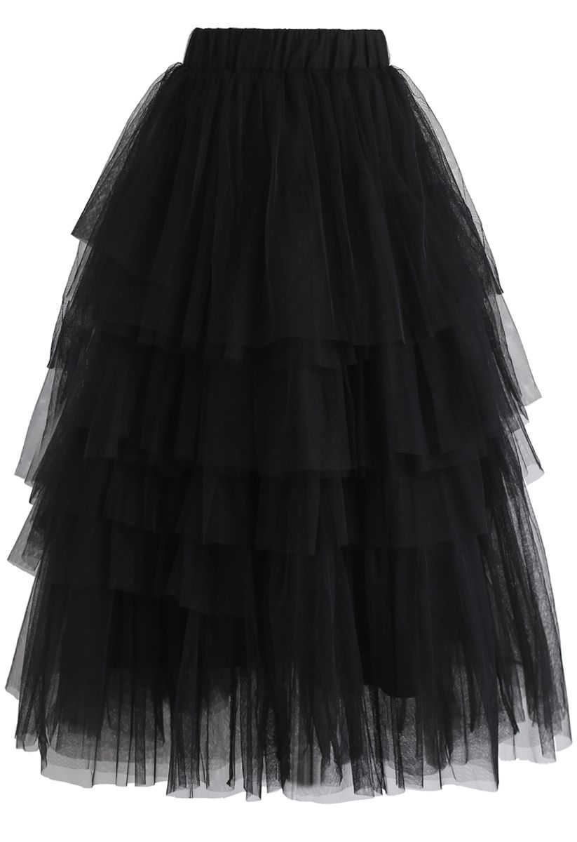 Love Me More Layered Tulle Skirt in Black