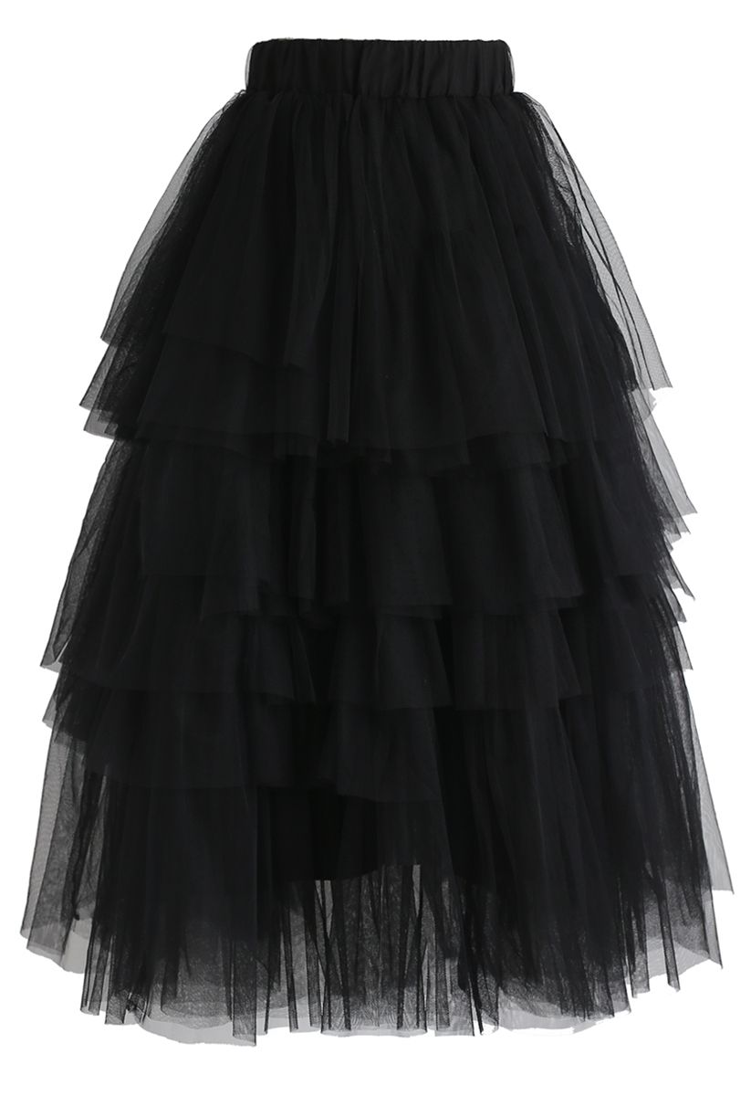 Love Me More Layered Tulle Skirt in Black