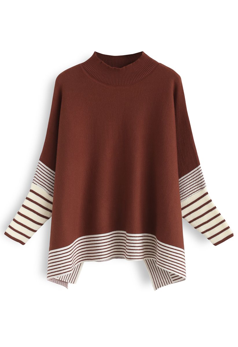 Lie in Caramel Fields Striped Oversize Knit Cape Sweater