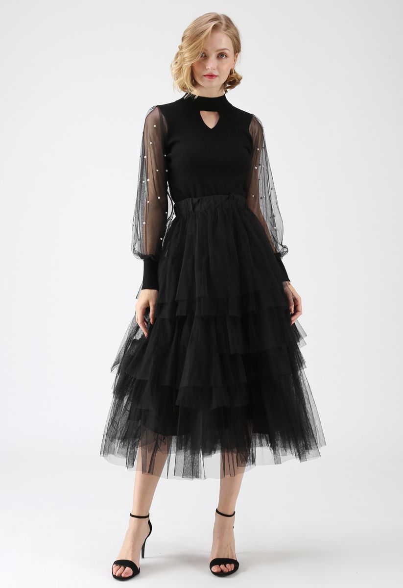 Love Me More Layered Tulle Skirt in Black