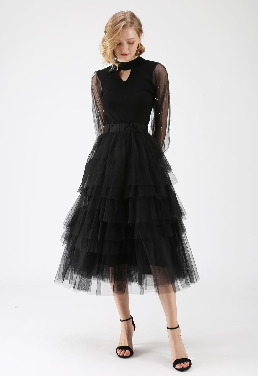 Love Me More Layered Tulle Skirt in Black