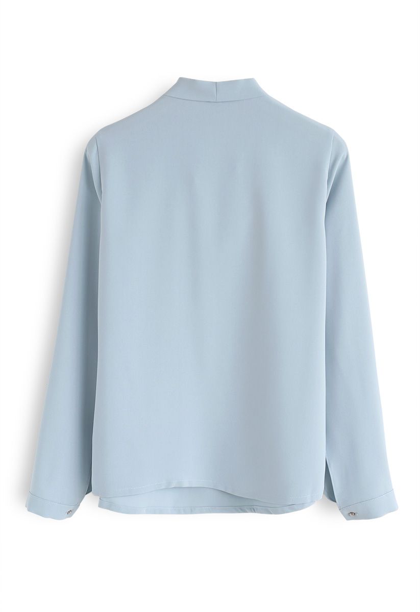 Crush on Casual Bowknot Cape Sleeves Top in Blue