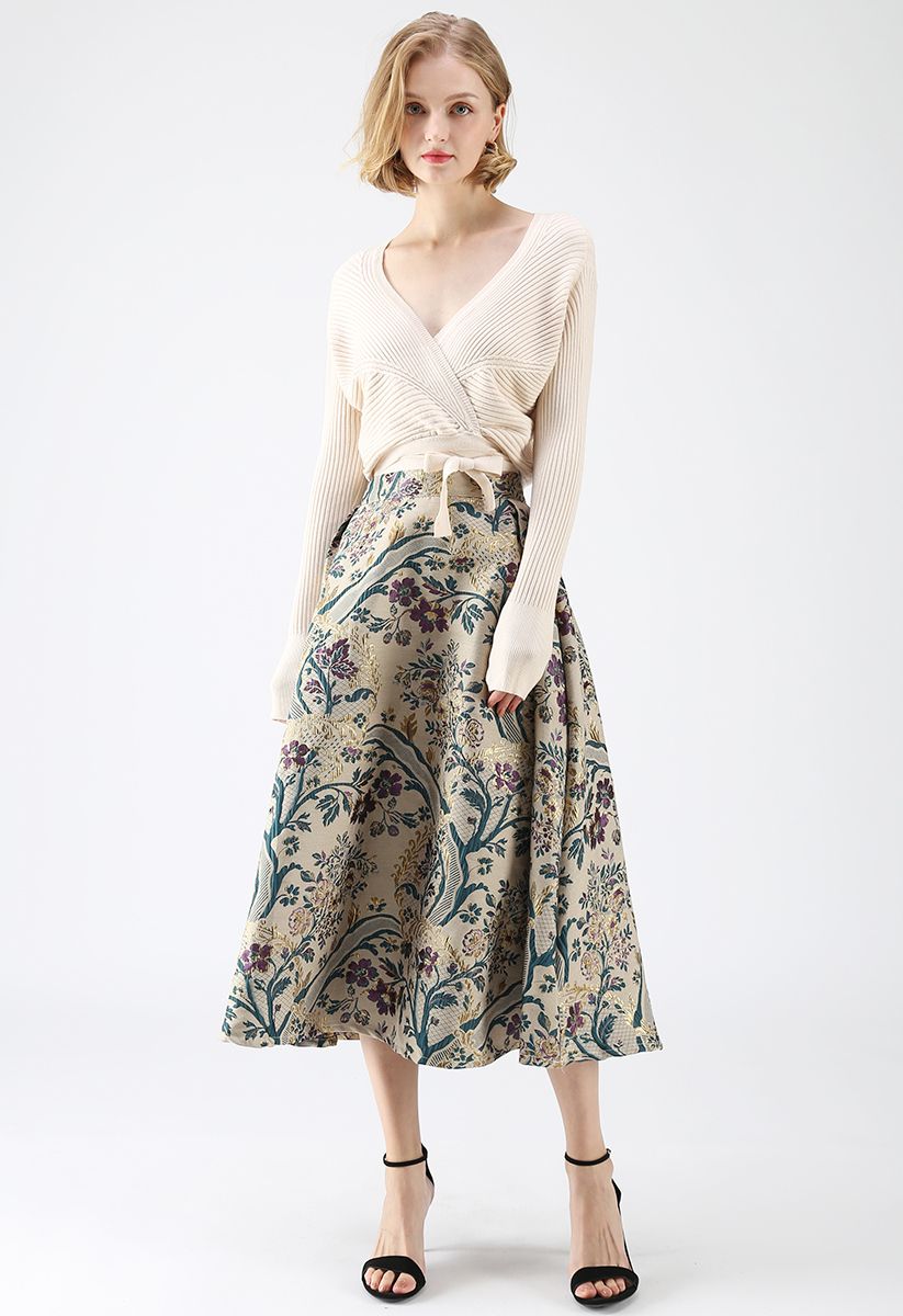 Vintage Bouquet Embroidered Midi Skirt