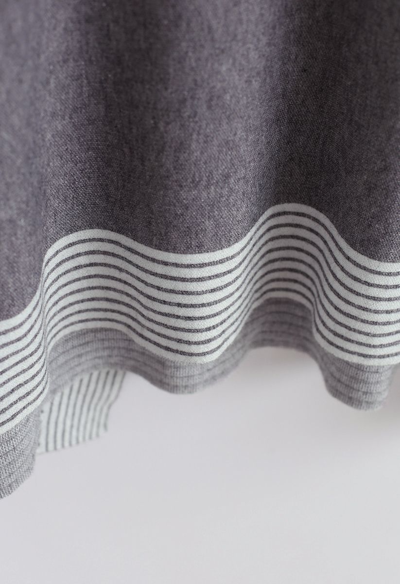 Lie in Grey Fields Striped Oversize Knit Cape Sweater