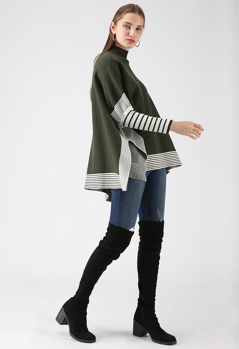 Lie in Olive Fields Striped Oversize Knit Cape Sweater