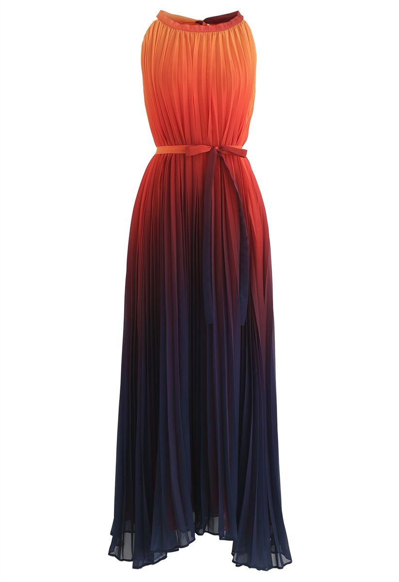 Splendor of the Sunset Gradient Pleated Maxi Dress