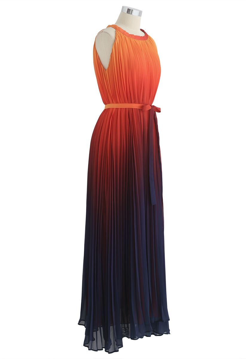 Splendor of the Sunset Gradient Pleated Maxi Dress