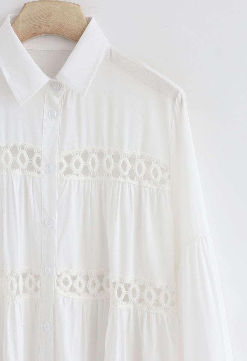 Hear the Breeze Crochet Cutout Tunic Shirt