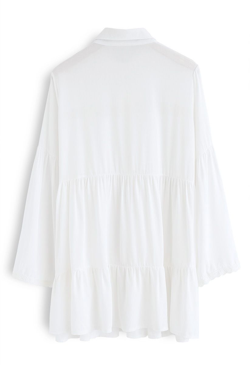 Hear the Breeze Crochet Cutout Tunic Shirt