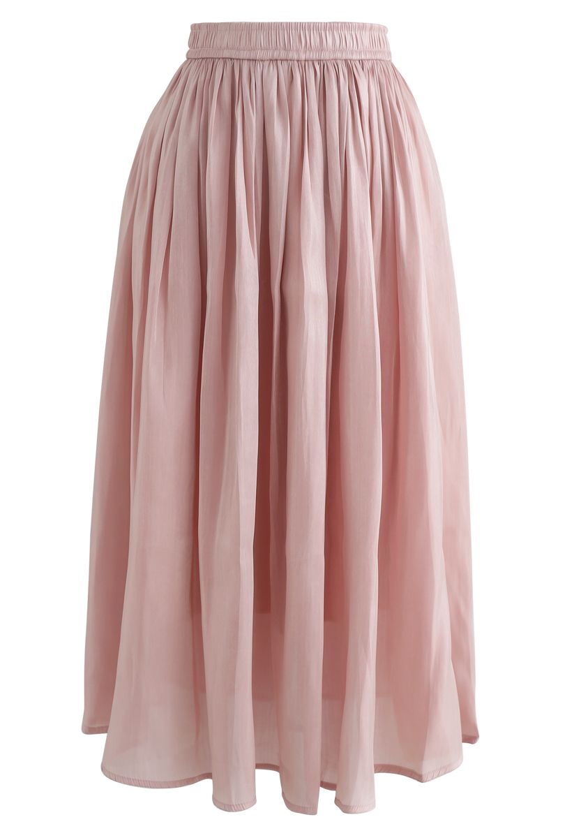 Sleek Beauties Pleated Midi Skirt in Pink