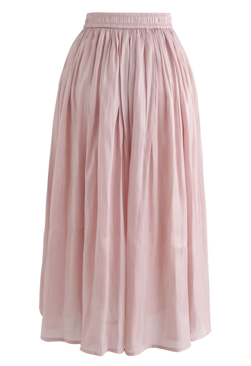 Sleek Beauties Pleated Midi Skirt in Pink