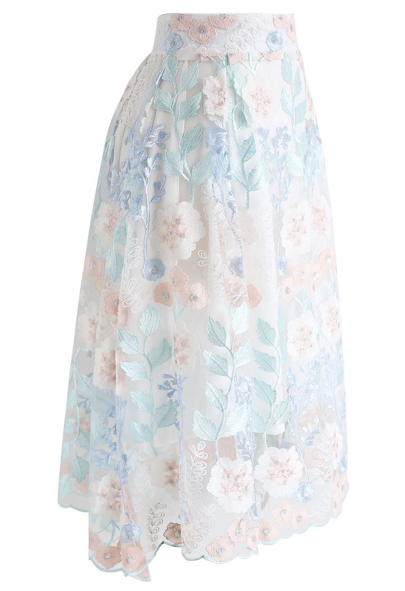 Look at the Flowers Embroidered Mesh Skirt