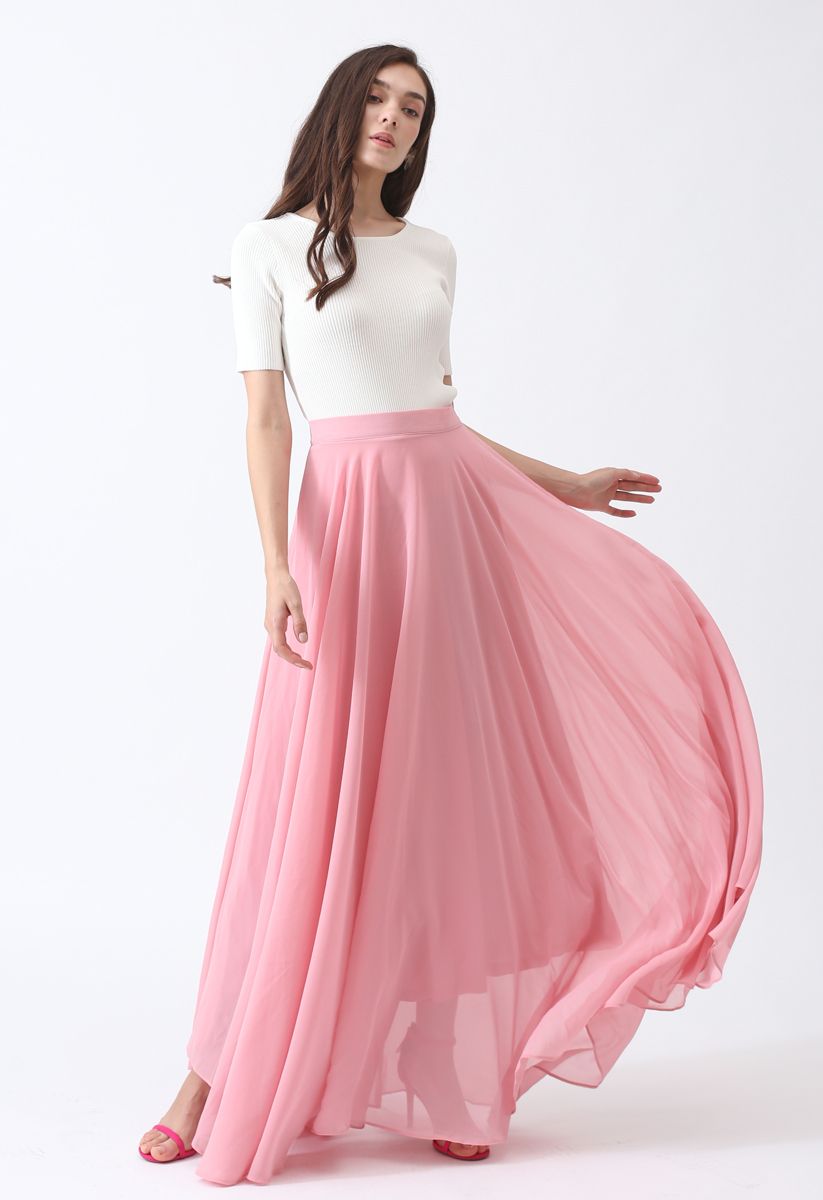 Timeless Favorite Chiffon Maxi Skirt in Pink