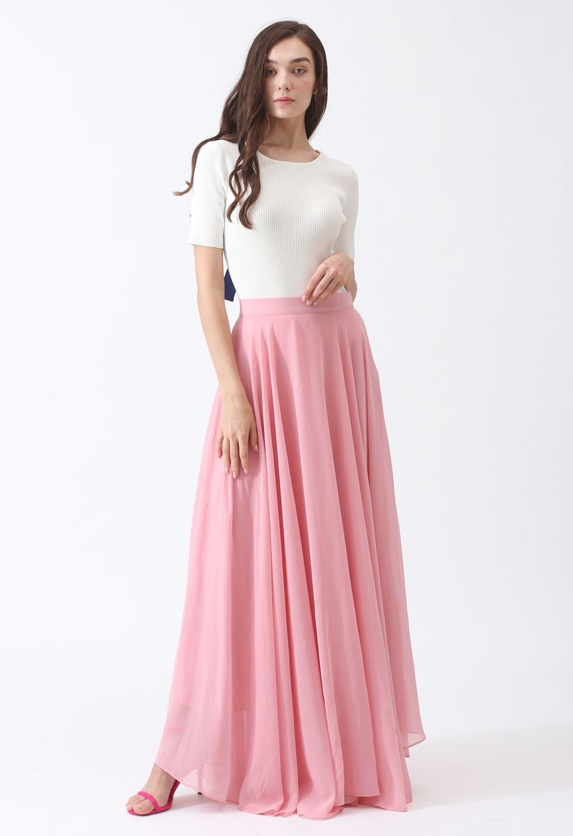 Timeless Favorite Chiffon Maxi Skirt in Pink