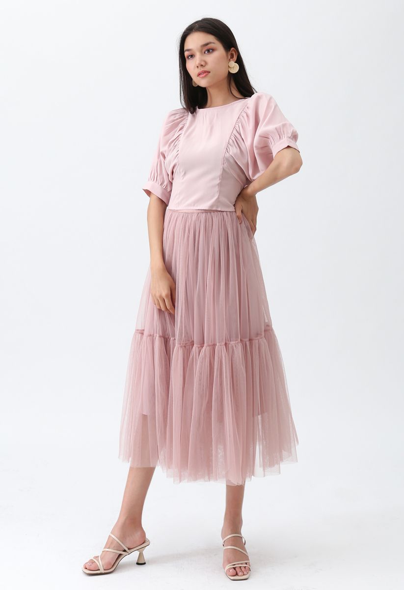 Can't Let Go Mesh Tulle Skirt in Pink