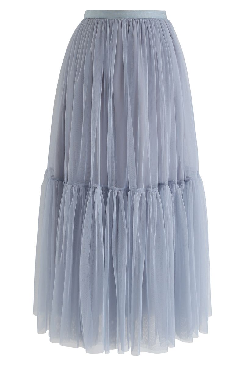 Can't Let Go Mesh Tulle Skirt in Dusty Blue