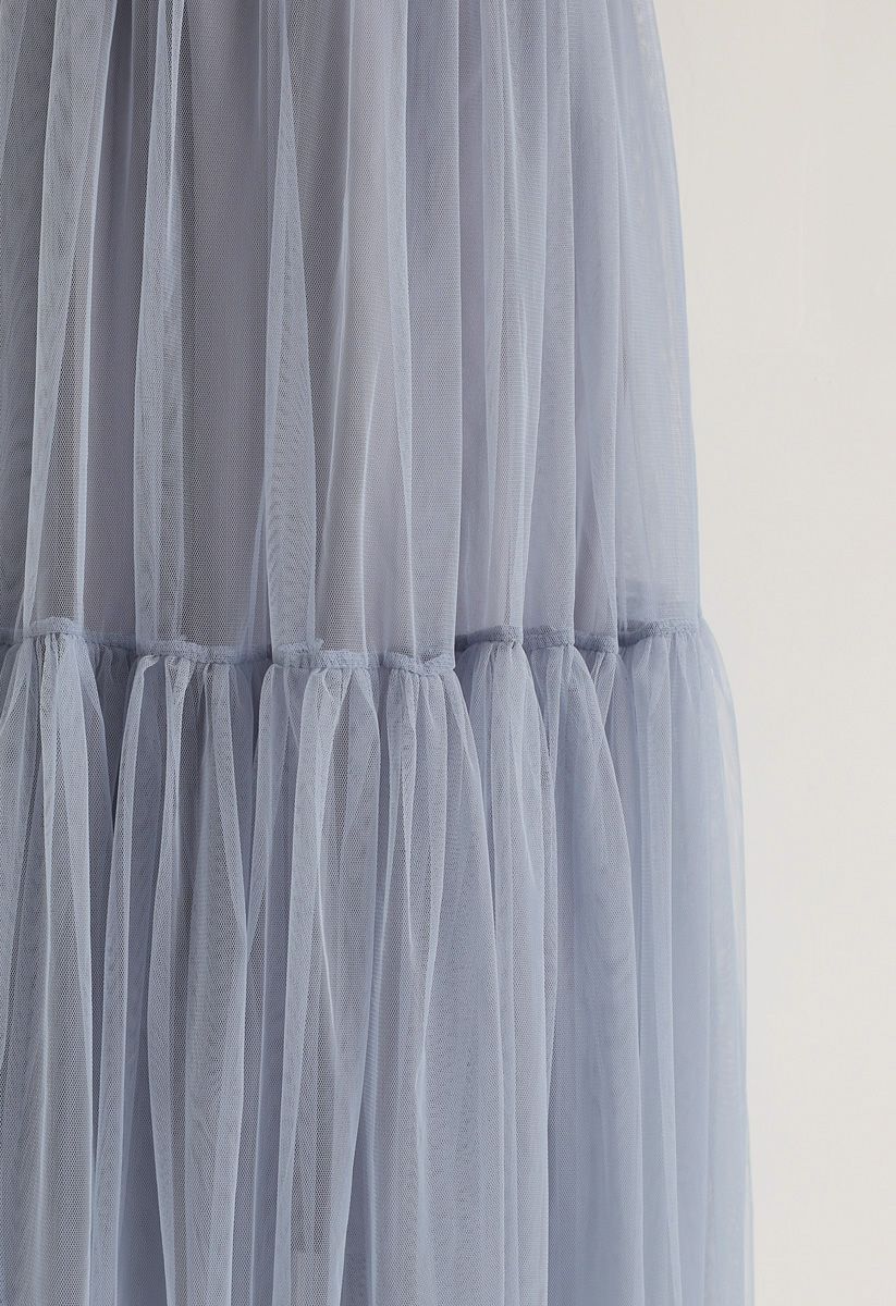 Can't Let Go Mesh Tulle Skirt in Dusty Blue