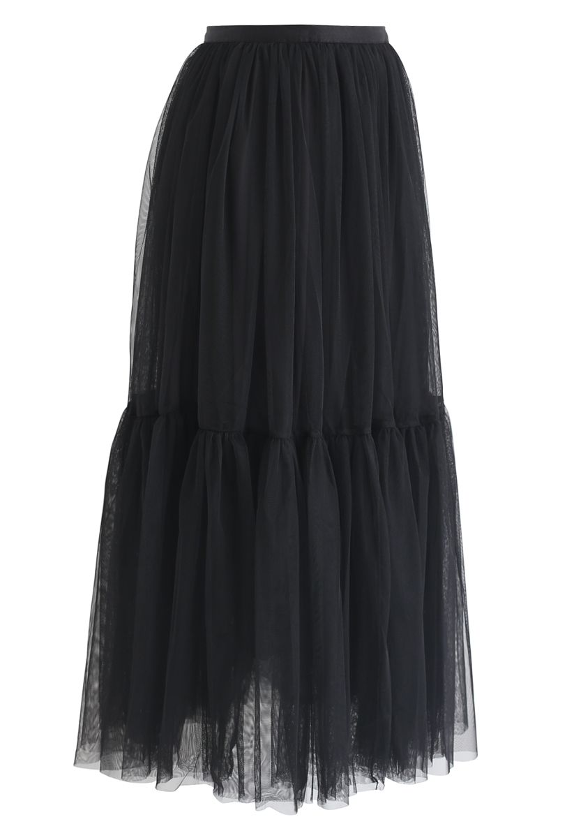 Can't Let Go Mesh Tulle Skirt in Black