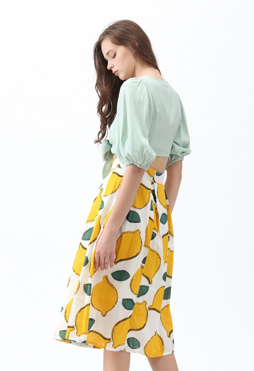 Summer Cool Lemon A-Line Midi Skirt 