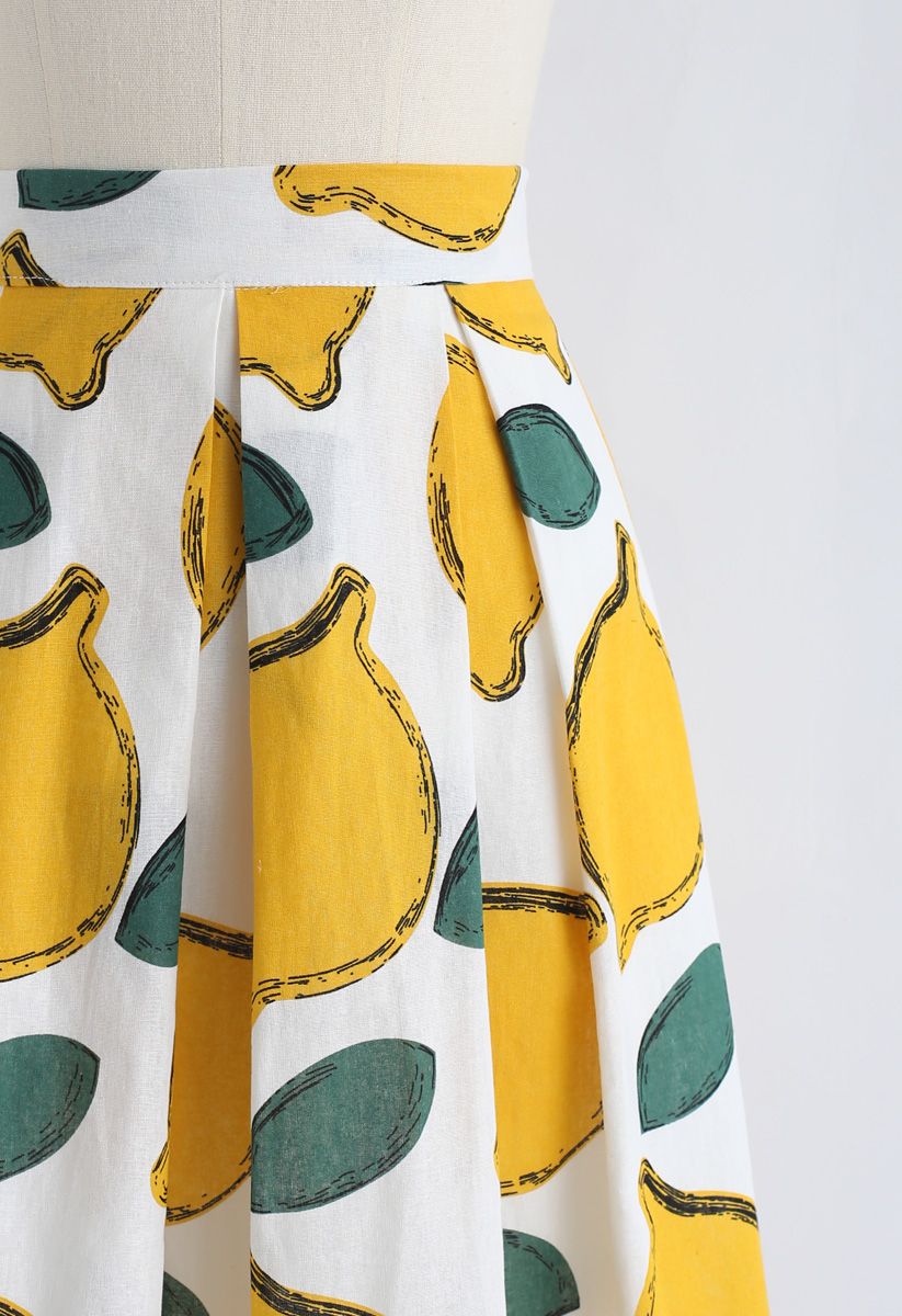 Summer Cool Lemon A-Line Midi Skirt 