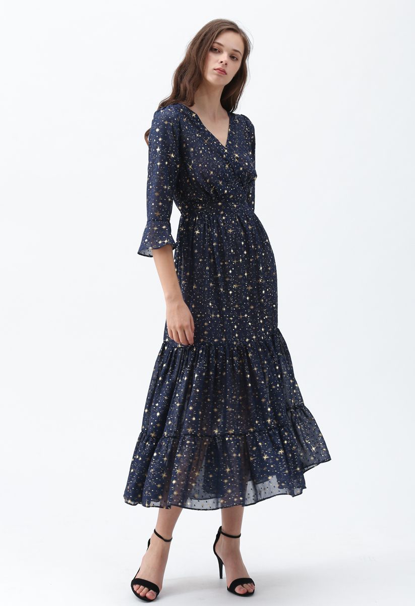 Glory of Love Star Printed Maxi Dress in Navy