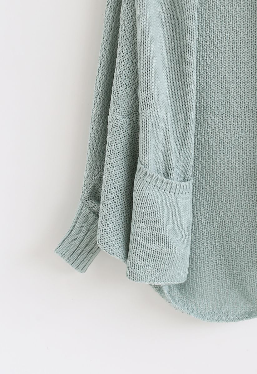 Open Front Drape Knit Cardigan in Blue