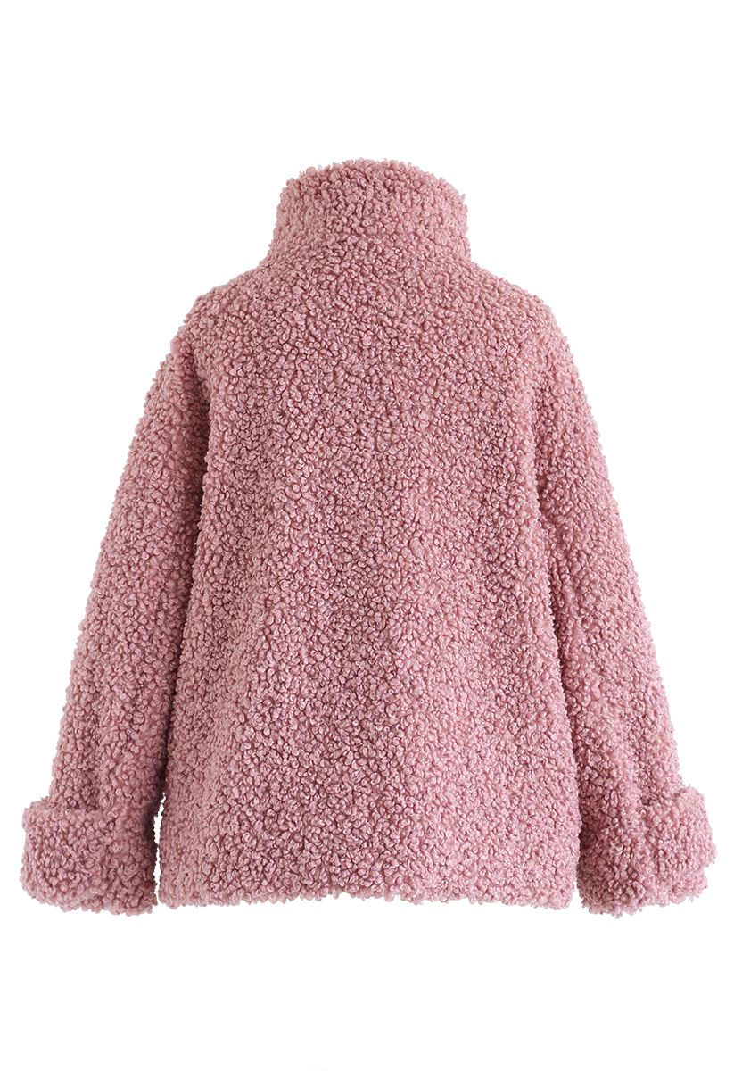 Buttoned Pocket Teddy Coat in Mauve