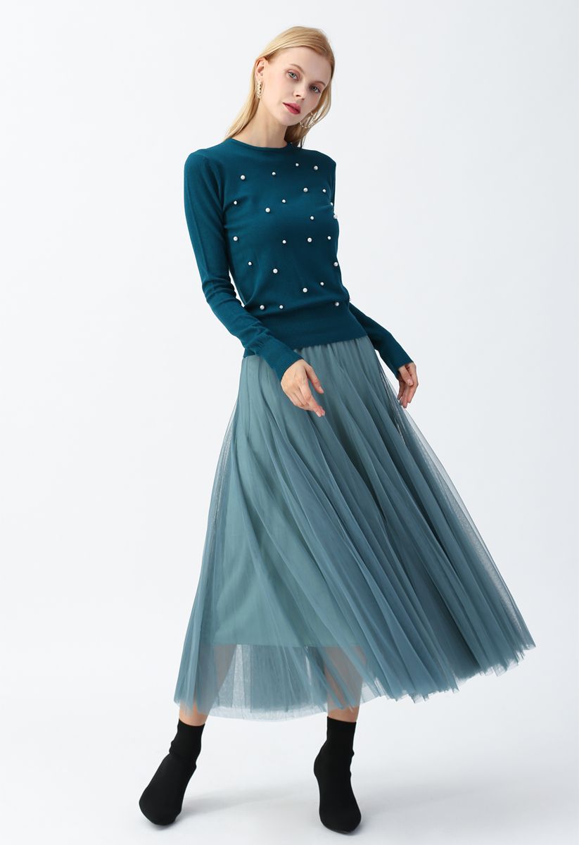 My Secret Garden Tulle Maxi Skirt in Turquoise