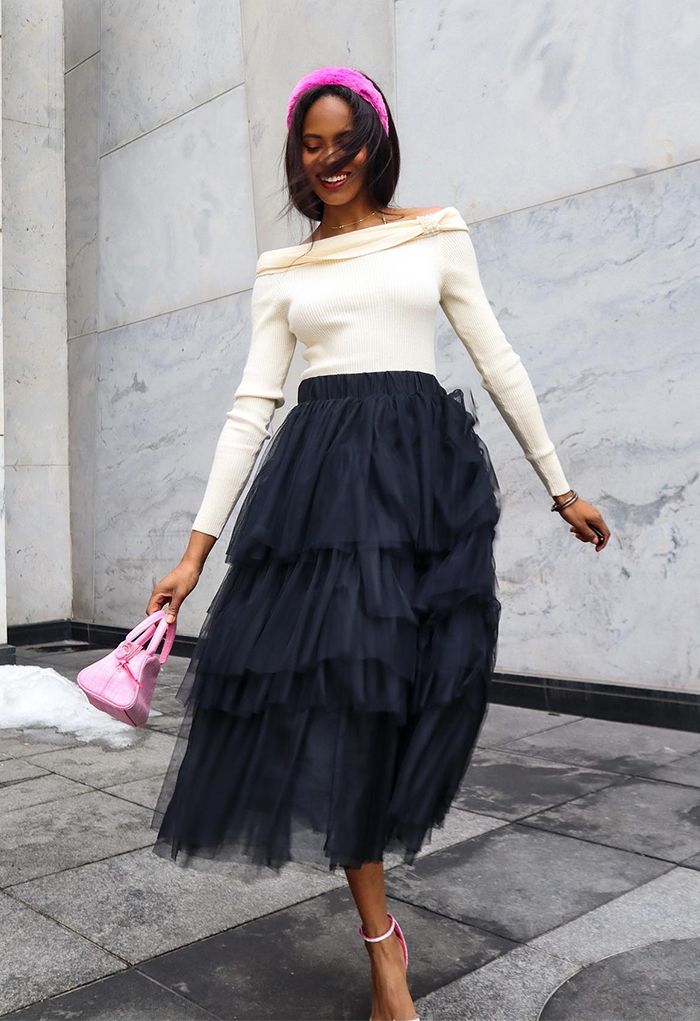 Love Me More Layered Tulle Skirt in Black