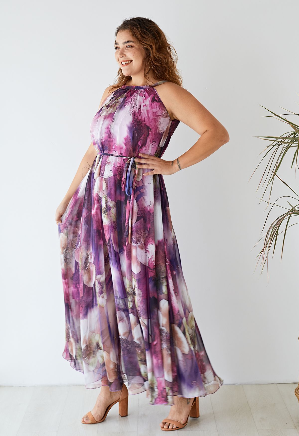 Mysterious Purple Floral Maxi Slip Dress 