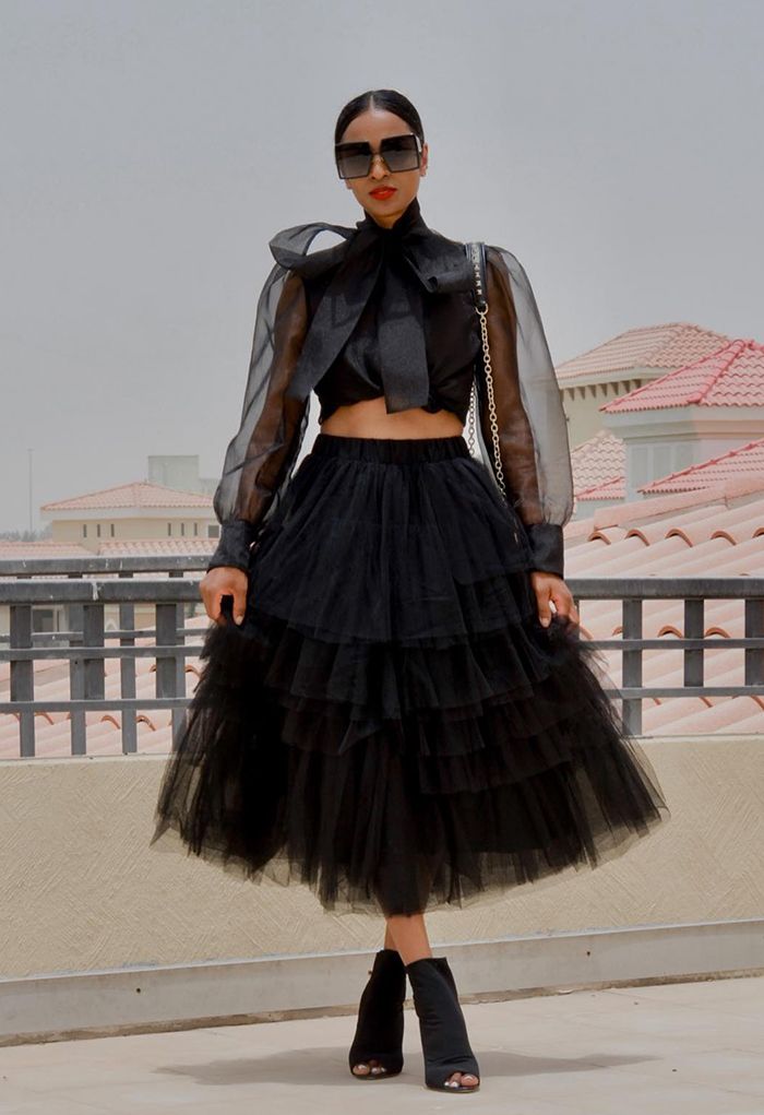 Love Me More Layered Tulle Skirt in Black