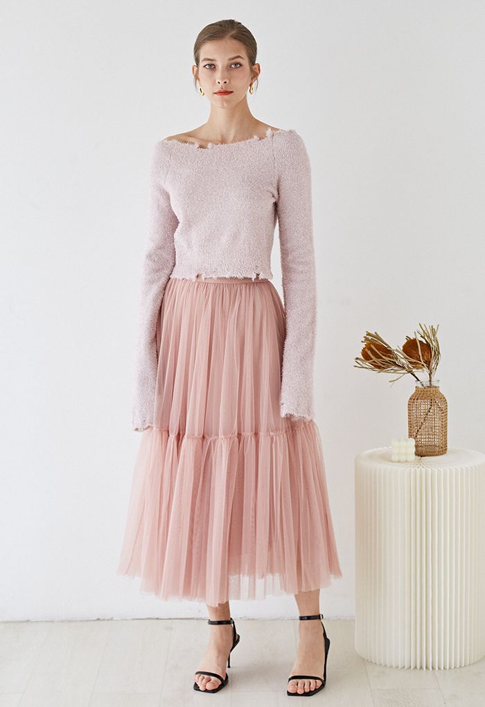 Can't Let Go Mesh Tulle Skirt in Pink