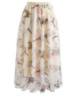 Sequin Dragonfly Embroidery Mesh Tulle Skirt in Cream