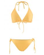 Self-Tied String Halter Bikini Set in Yellow