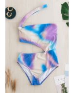 One-Shoulder Cutout One-Piece Swimsuit in Tie-Dye