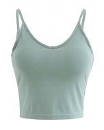 Cropped Rib Cami Tank Top in Green