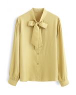 Shimmer Bowknot Button Down Shirt in Mustard