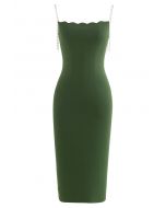 Pearl Straps Bodycon Knit Cami Dress in Green