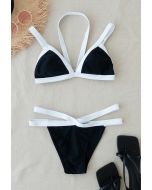 Contrast Stripe Halter Bikini Set