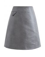 Crocodile Faux Leather Mini Skirt in Grey