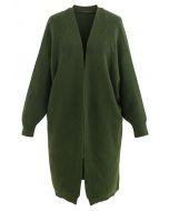 Batwing Ribbed Knit Longline Cardigan in Green