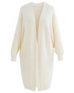 Batwing Ribbed Knit Longline Cardigan in Cream