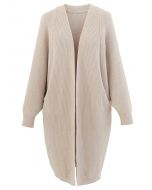 Batwing Ribbed Knit Longline Cardigan in Sand