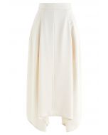 Asymmetric Hem Double Slit Satin Skirt in Cream