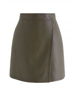 Nifty Faux Leather Flap Mini Bud Skirt in Olive