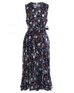 Sacred Floral Sleeveless Button Down Dress in Black