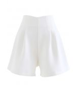 Stitches Waist Pleated Shorts in White