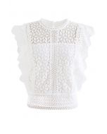 Falling Leaf Crochet Sleeveless Top in White