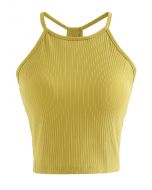 Halter Neck Racer Back Ribbed Top in Mustard