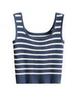 Striped Knit Crop Tank Top in Navy